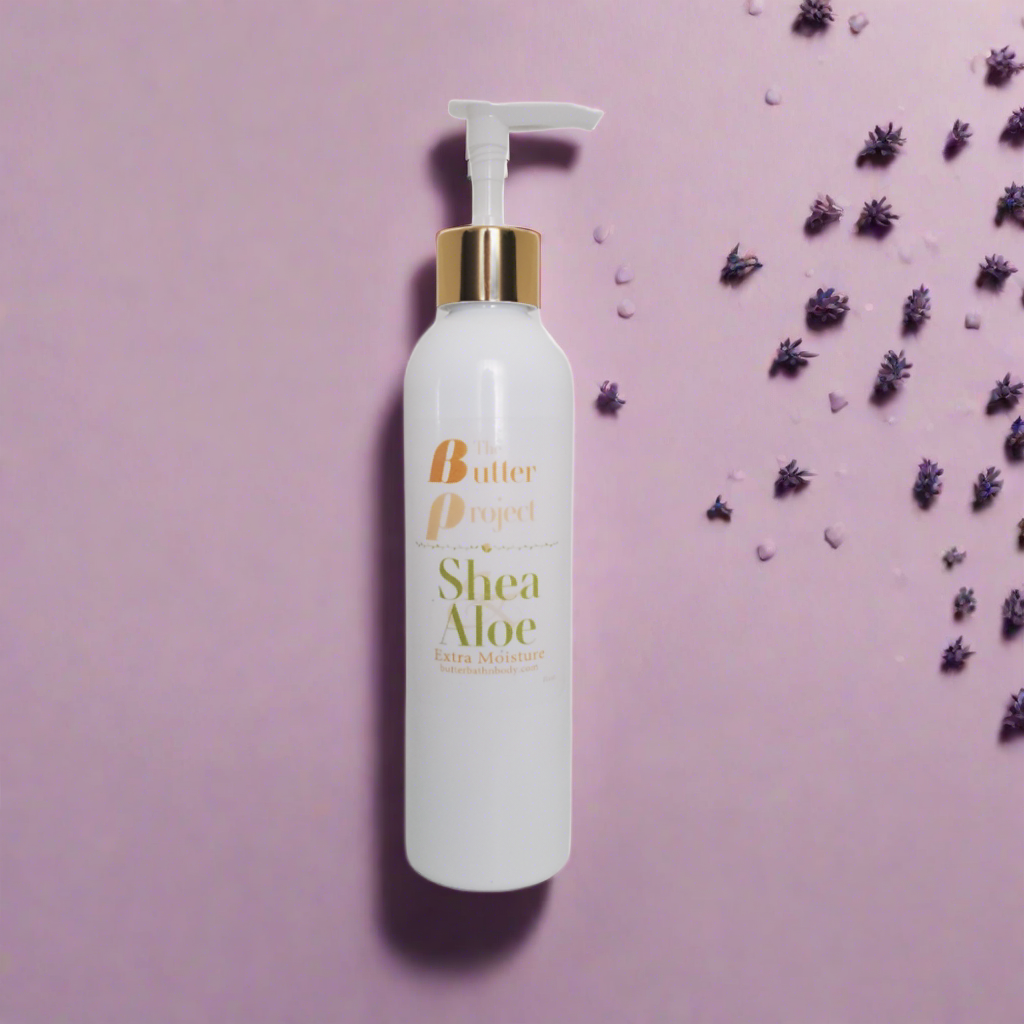 Soothe dryness and calm your mood with natural ingredients Shea & Aloe Extra Moisture Lotion in Lavender scent.