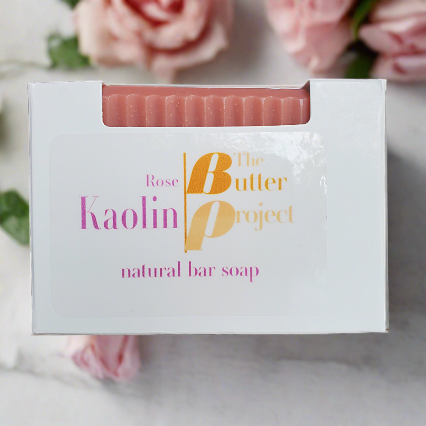 Rose Kaolin Natural Bar Soap has a luxurious rose fragrance.